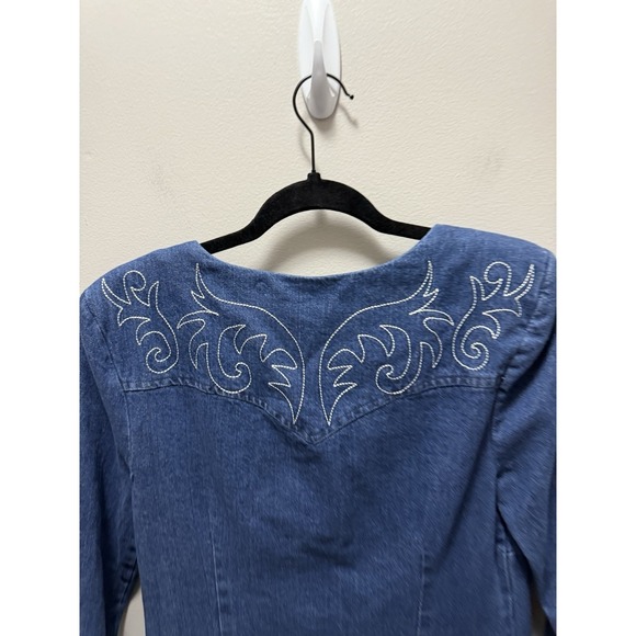 Avec Les Filles Western Embroidered Denim Mini Dress – Long Sleeve Size 8 NWT - Picture 6 of 11